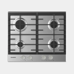 Hoover HHG6BRMX 60 cm Gas Hob, 4 burners, Front control, Cast Iron Pan Supports, Stainless Steel 