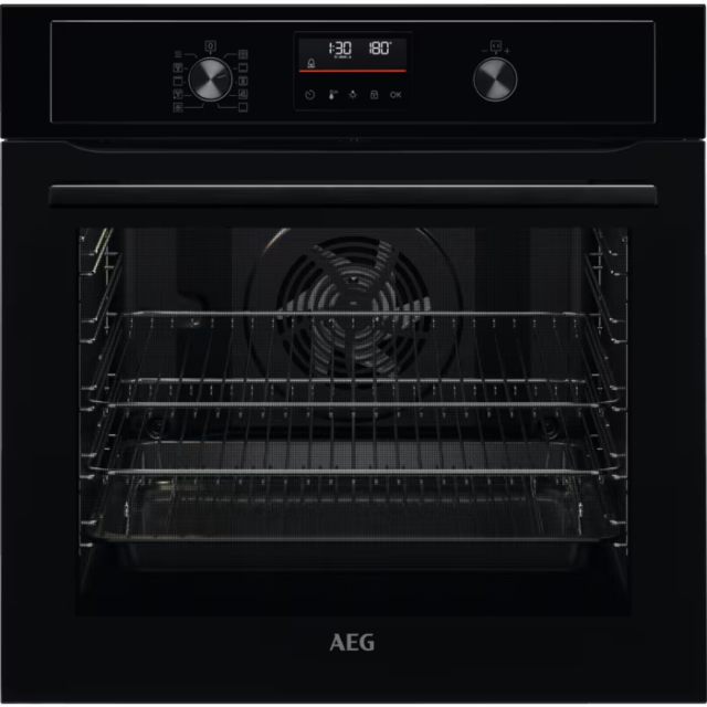 AEG BPX53506EB 
Multifunction oven with pyrolytic cleaning, 9 functions, retractable rotary controls