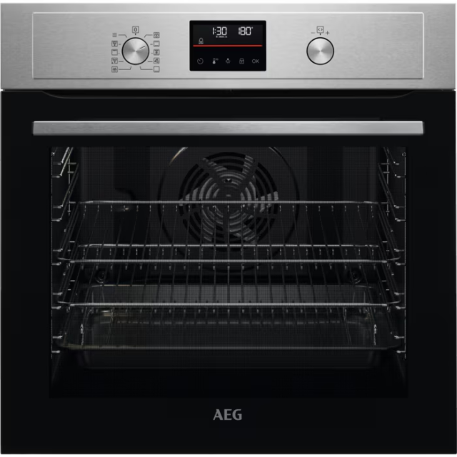 AEG BPX53506EM 
Multifunction oven with pyrolytic cleaning, 9 functions, retractable rotary controls