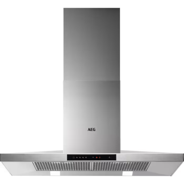 AEG DKB5960HM 
90cm Stainless Steel Box Wall Chimney Hood, Plus Touch on Glass, LED Lighting, 3+inte