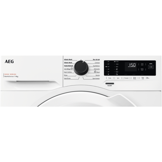 AEG LFX50942B 
9kg 1400 spin Washing machine. 5000 Series, AutoSense technology. Quick 60min, 30 min