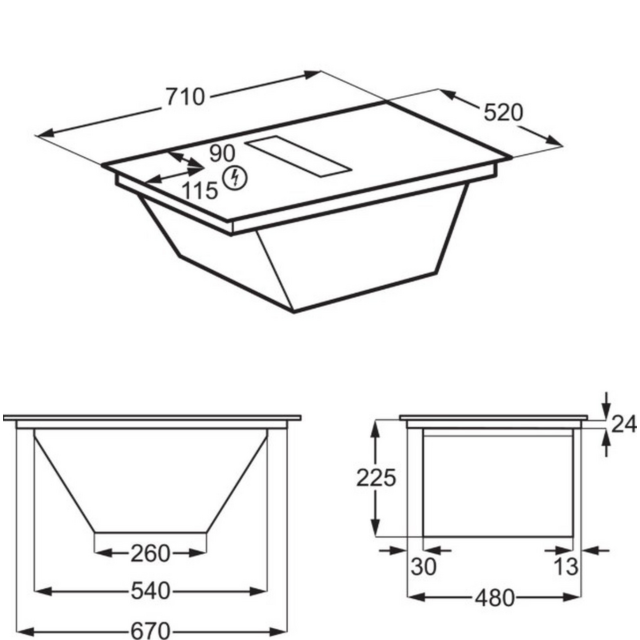 AEG TCH74B01FZ 71cm Induction Hob with Extractor