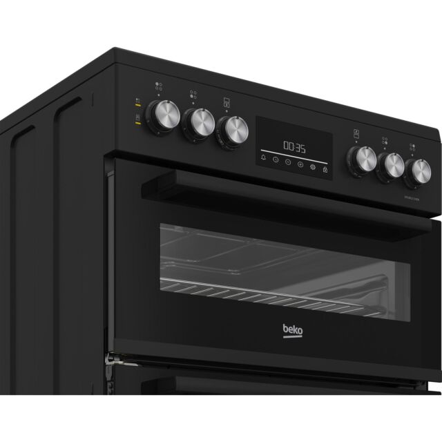 Beko EDC6731K 60cm Double Oven Electric Cooker with Vitroceramic Hob - Black