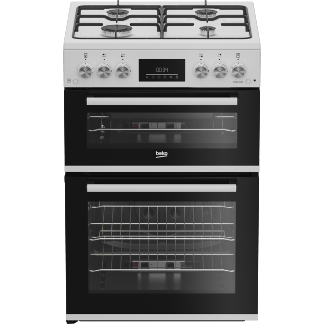 Beko EDG6231W 60cm Twin Cavity Gas Cooker with Enamel Hob - White White