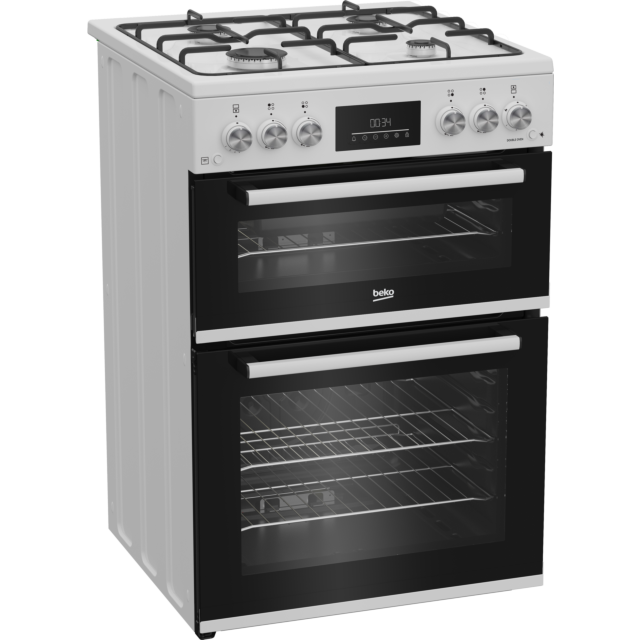 Beko EDG6231W 60cm Twin Cavity Gas Cooker with Enamel Hob - White White