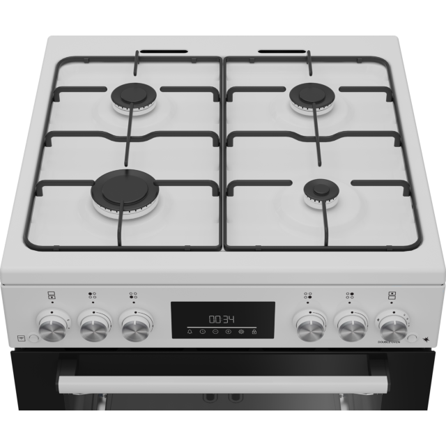Beko EDG6231W 60cm Twin Cavity Gas Cooker with Enamel Hob - White White