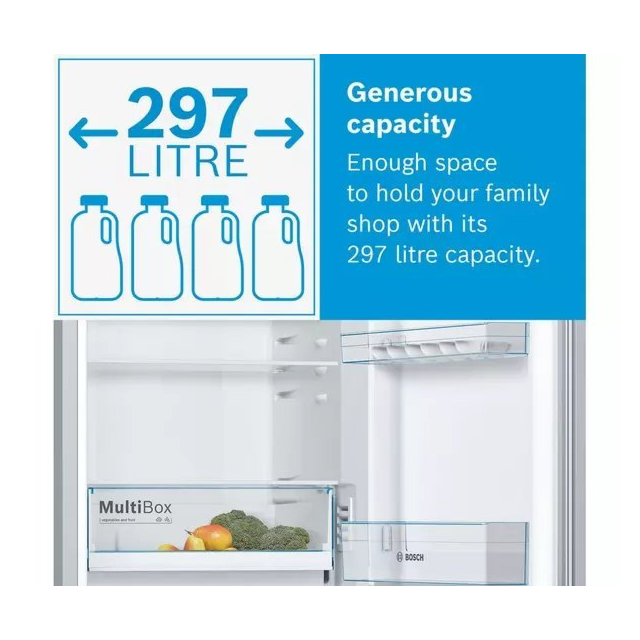 Bosch KGN34NLEAG 50/50 frost free fridge freezer with modern silver finish and efficient cooling technology.