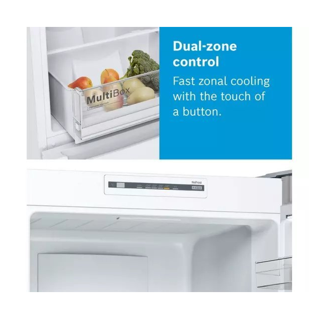 Bosch KGN34NLEAG 50/50 frost free fridge freezer with modern silver finish and efficient cooling technology.