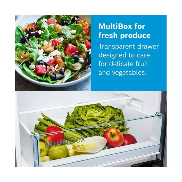 Bosch KGN34NLEAG 50/50 frost free fridge freezer with modern silver finish and efficient cooling technology.