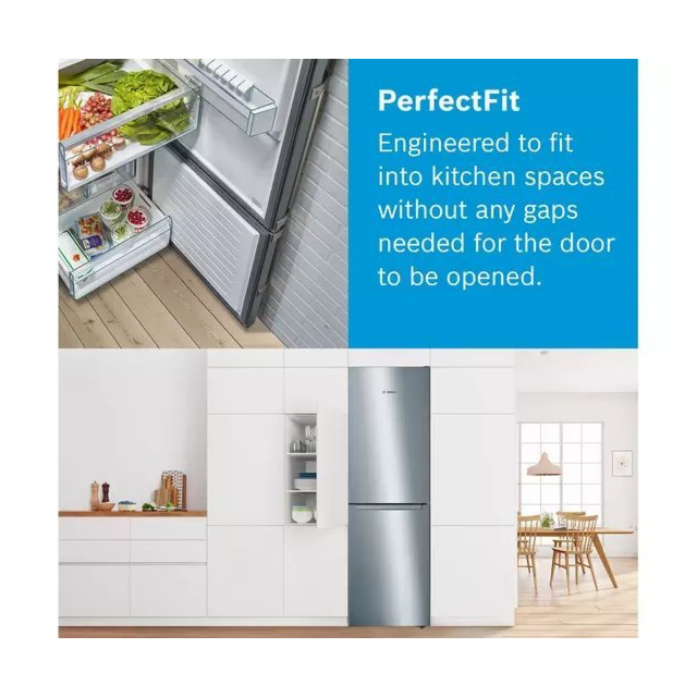 Bosch KGN34NLEAG 50/50 frost free fridge freezer with modern silver finish and efficient cooling technology.