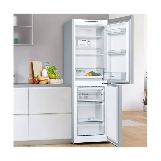 Bosch KGN34NLEAG 50/50 frost free fridge freezer with modern silver finish and efficient cooling technology.