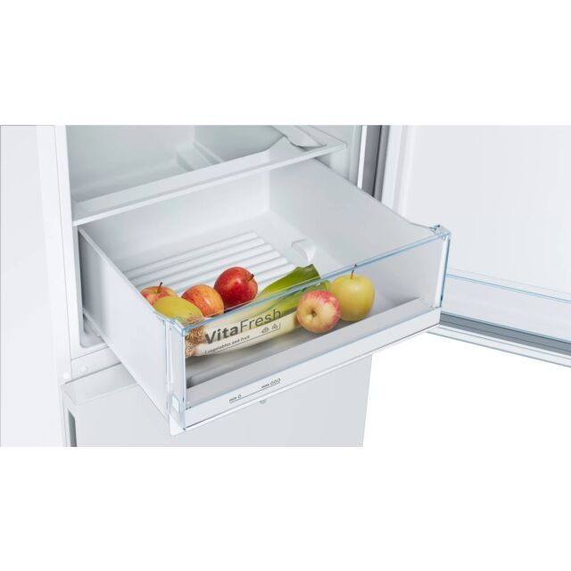 Bosch KGV336WEAG 176x60 LowFrost fridge freezer, VitaFresh, metal bottle rack, LED light, Integrated