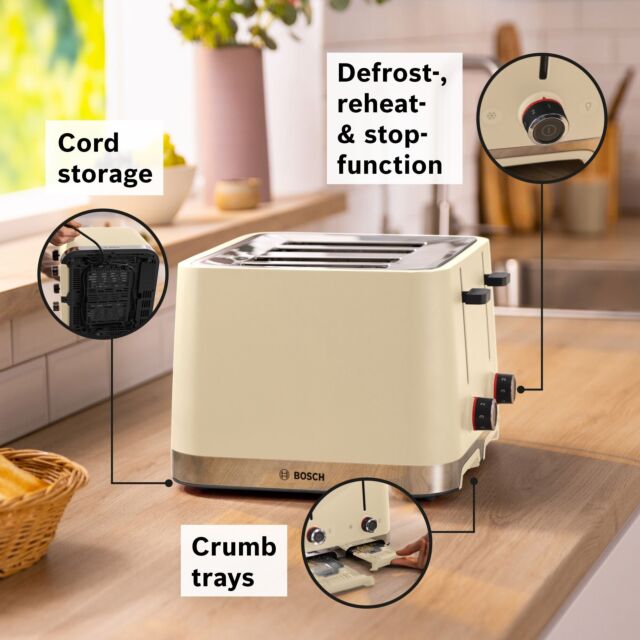 Bosch TAT4M247GB 4 Slice Toaster - Cream