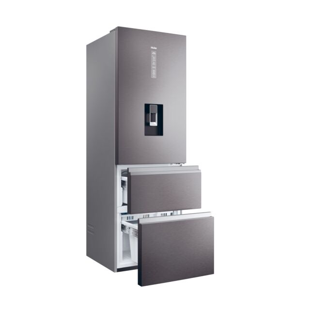Haier HTW5618EWMP 59.5Cm Frost Free 3D Fridge Freezer Dark Inox
