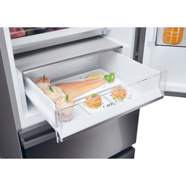 Haier HTW5618EWMP 59.5Cm Frost Free 3D Fridge Freezer Dark Inox