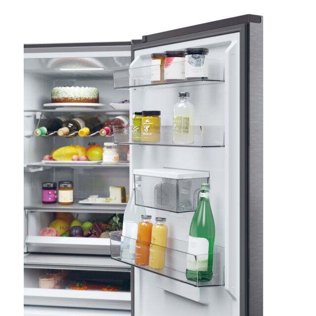 Haier HTW5618EWMP 59.5Cm Frost Free 3D Fridge Freezer Dark Inox