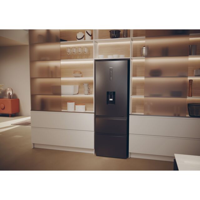 Haier HTW5618EWMP 59.5Cm Frost Free 3D Fridge Freezer Dark Inox