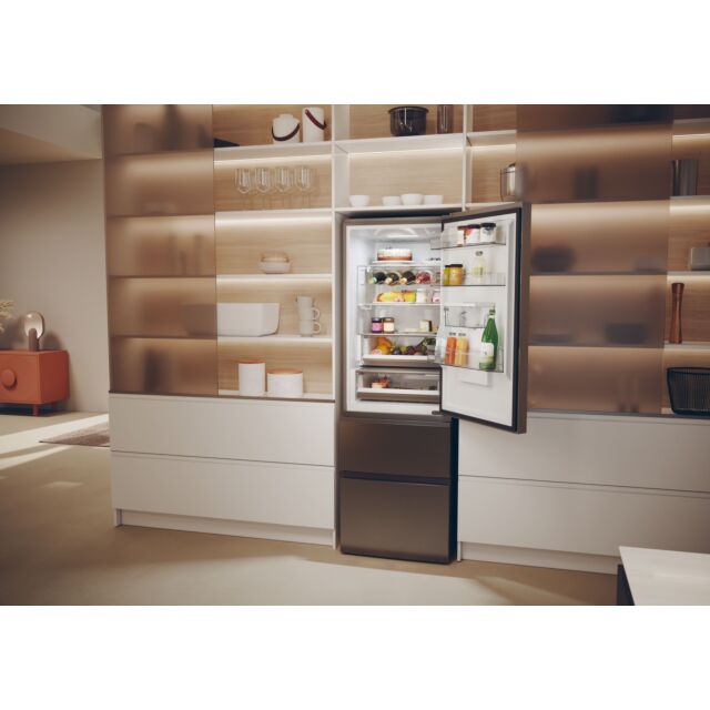 Haier HTW5618EWMP 59.5Cm Frost Free 3D Fridge Freezer Dark Inox