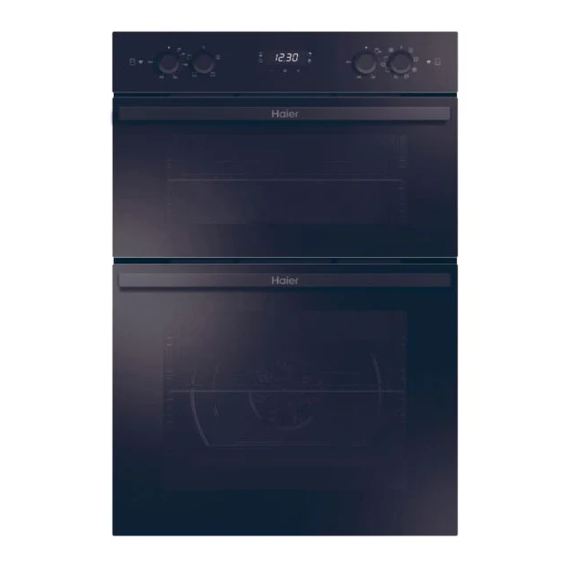 Haier HWO9M2M5B 90cm BI Double, multi main, static top, cata& steam, soft close, black glass & SS tr