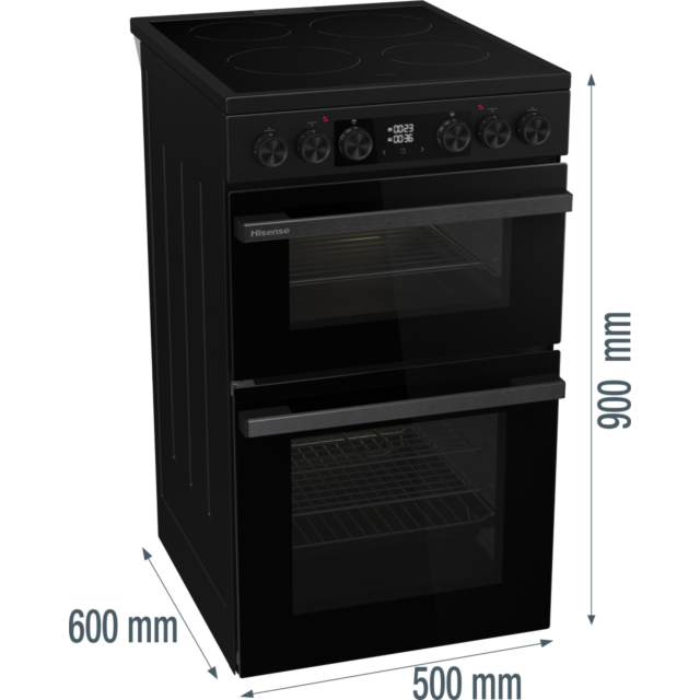 Hisense HDCEC5C10B 50cm Double Oven Electric Cooker with Ceramic Hob - Black 