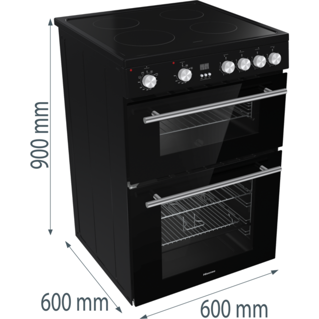Hisense HDE3211BBUK 60cm Double Oven Electric Cooker with Ceramic Hob - Black 