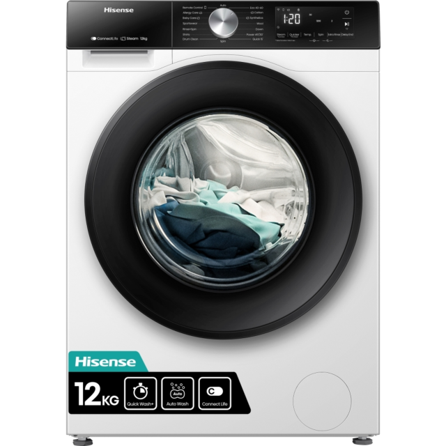Hisense WF3S1243BW3 12kg 1400 Spin, Steam Washing Machine - White 