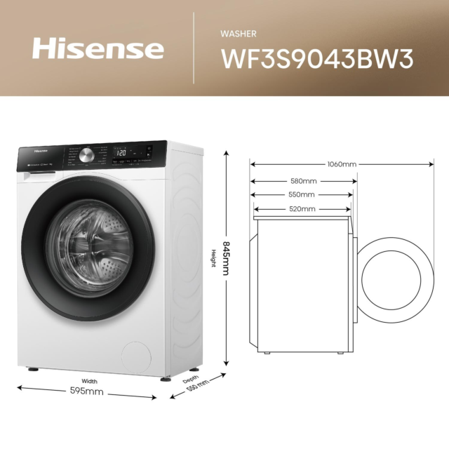 Hisense WF3S9043BW3 9Kg 1400 Spin Washing Machine White
