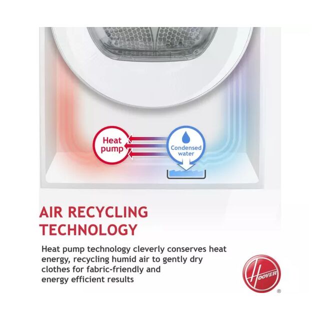 Hoover BATD H7A2TCE-80 Heat Pump Tumble Dryer 7kg, white with Chrome door White
