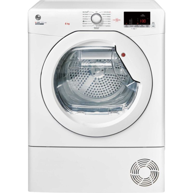 Hoover HLE C8DE-80 H-Dry 300 8kg Condenser Tumble Dryer, Aquavision, White, Sensor dry, NFC 