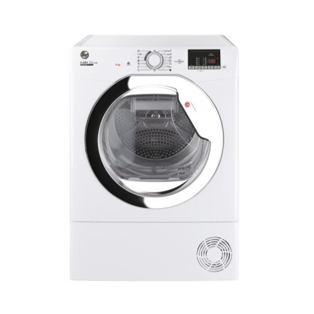 Hoover HLE C9DCE H-Dry 300 Freestanding 9kg Condenser Tumble Dryer - White with Chrome Door