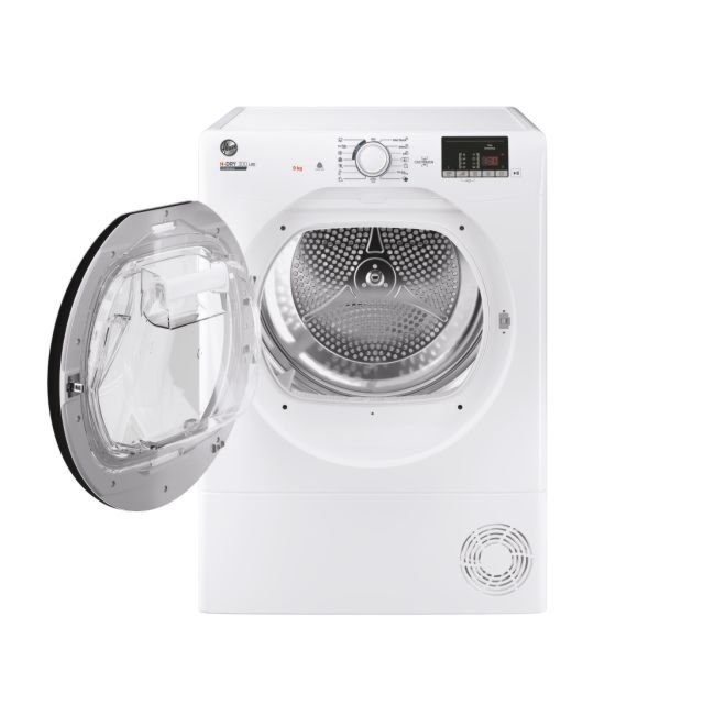 Hoover HLE C9DCE H-Dry 300 Freestanding 9kg Condenser Tumble Dryer - White with Chrome Door