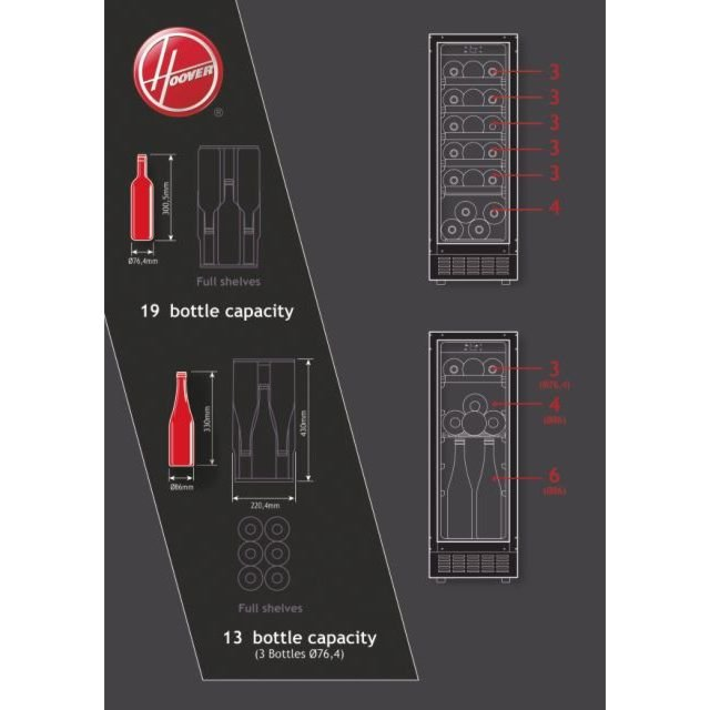Hoover HWCB 30  UK/N  HWCB30UK/N 29.5cm Built In Wine Cooler - Black