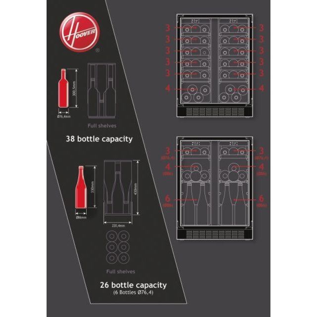 Hoover HWCB 60D UK/N  HWCB60DUK/N 59.5cm Built In Wine Cooler - Black