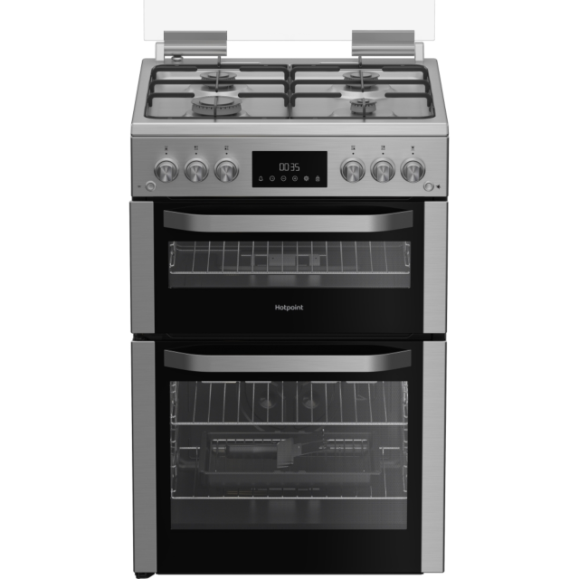Hotpoint HDG6GDCX 60cm Double Oven Gas Cooker with Gas Hob - Stainless Steel
