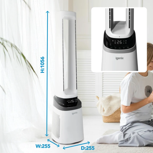Igenix IGFD02549W 41 Inch Bladeless Fan With Air Purifier, 2-In-1 Cooling Tower Fan White