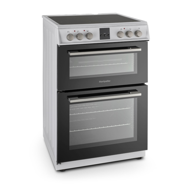 Montpellier MDOC60FW 60cm Double Oven Electric Cooker with Ceramic Hob - White'