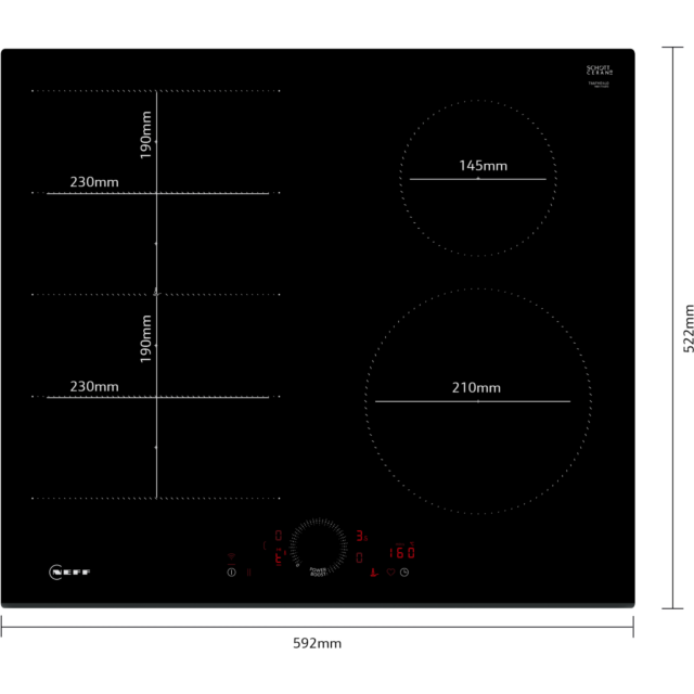 Neff T66FHE4L0 60cm Flex Induction Hob, Twist Touch Control, 1xFlex + 2 zones, Extended Frying Senso