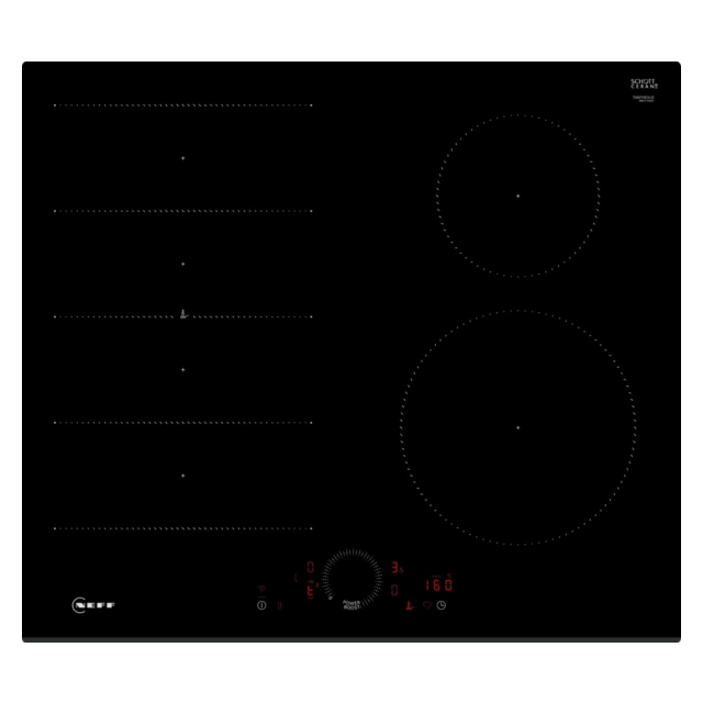 Neff T66FHE4L0 60cm Flex Induction Hob, Twist Touch Control, 1xFlex + 2 zones, Extended Frying Senso