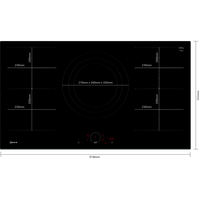 Neff T69FHV4L0 90cm Flex Induction Hob, Twist Touch Control, 2xFlex + 32cm triple zone, Extended Fry