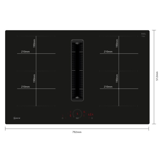 Neff V58PHQ4C0 80cm Venting hob, Twist Touch Control, 2 x Combi Zone + Ventilation, Favourite Button