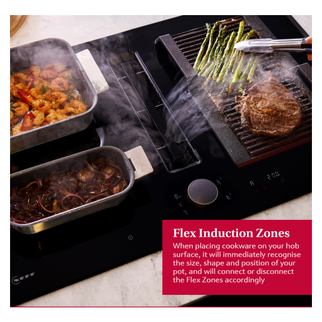 Neff V68AUX4C0 80cm Venting hob, Anthracite Grey Twist pad, 2 x Flex + Ventilation, Favourite Button