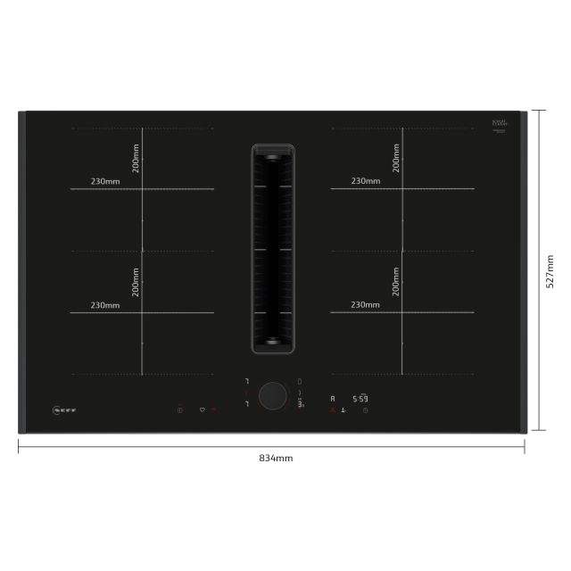 Neff V68AUX4C0 80cm Venting hob, Anthracite Grey Twist pad, 2 x Flex + Ventilation, Favourite Button