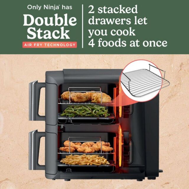 Ninja SL400UK Double Stack Xl 2-Drawer 9.5L Air Fryer Grey
