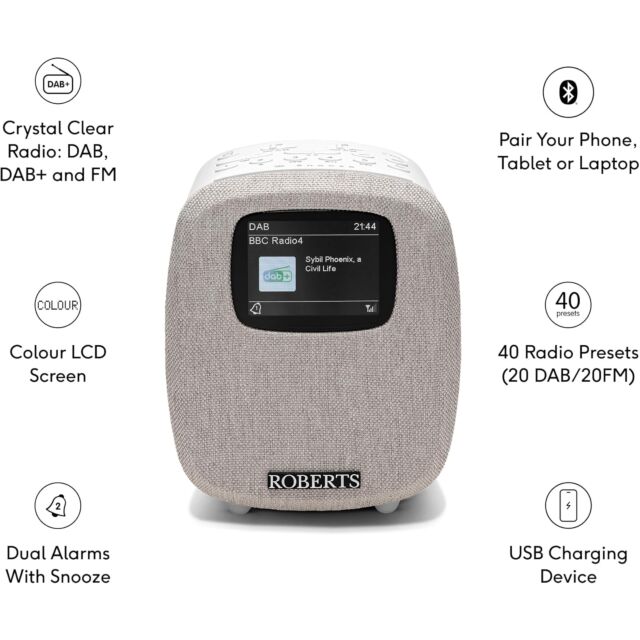 Roberts Radio ORTUS5WH DAB / FM Bt Alarm Clock Radio White