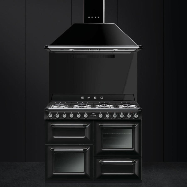 Smeg TR4110BL1 110cm Dual Fuel Rangecooker with Triple Oven and Gas Hob - Black