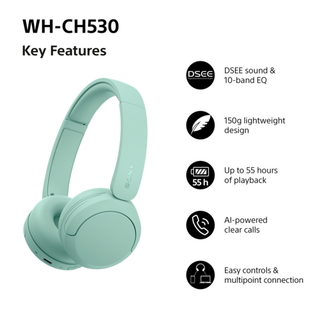 Sony WHCH530G.CE7 Wireless Over-Ear Headphones Mint Green