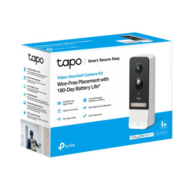 TP-LINK TAPOD230S1 Smart Battery Video Doorbell Camera Kit - White