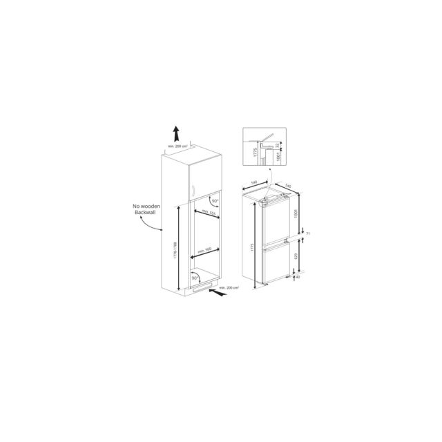 Zenith ZICSD473 54cm 70/30 Manual Integrated Fridge Freezer 